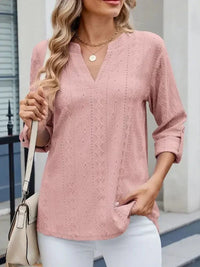 Eyelet Notched Roll - Tab Sleeve Top - Update AvenueT-ShirtsTrendsi10010051751582310010051751582344a72b86 - 454e - 4714 - 9b81 - 3a0462937e3b - Max - OriginDusty Pink