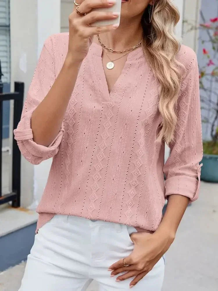 Eyelet Notched Roll - Tab Sleeve Top - Update AvenueT-ShirtsTrendsi100100517515823100100517515823c7f45c79 - d0fb - 4345 - 96bf - fb726a5f1085 - Max - OriginDusty Pink