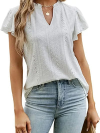 Eyelet Notched Short Sleeve T-Shirt - Update AvenueT-ShirtsTrendsi100100453001932100100453001932b325560f7efb4188834e9ec1dd648910 - Max - OriginWhite
