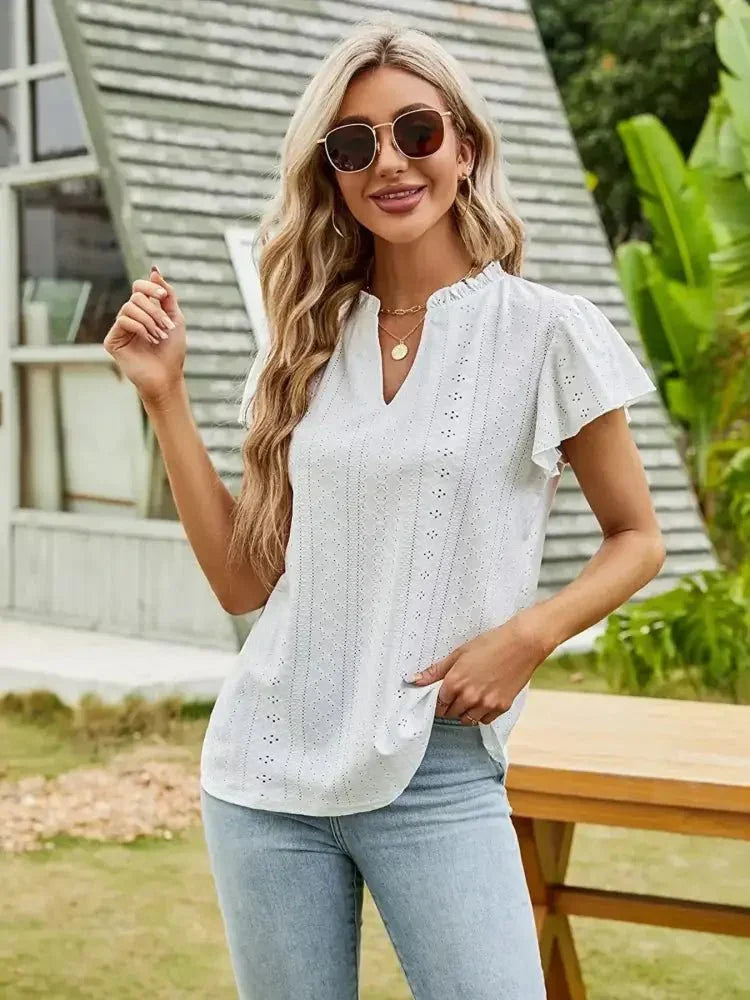 Eyelet Notched Short Sleeve T-Shirt - Update AvenueT-ShirtsTrendsi100100453001932100100453001932d9f18ce5e9c8414ba70184eab97f02b0 - Max - OriginWhite
