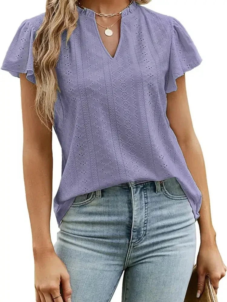 Eyelet Notched Short Sleeve T-Shirt - Update AvenueT-ShirtsTrendsi100100453003831100100453003831cdcad2d6ea844f6a8ccc1dfcdc3b80ce - Max - OriginPurple