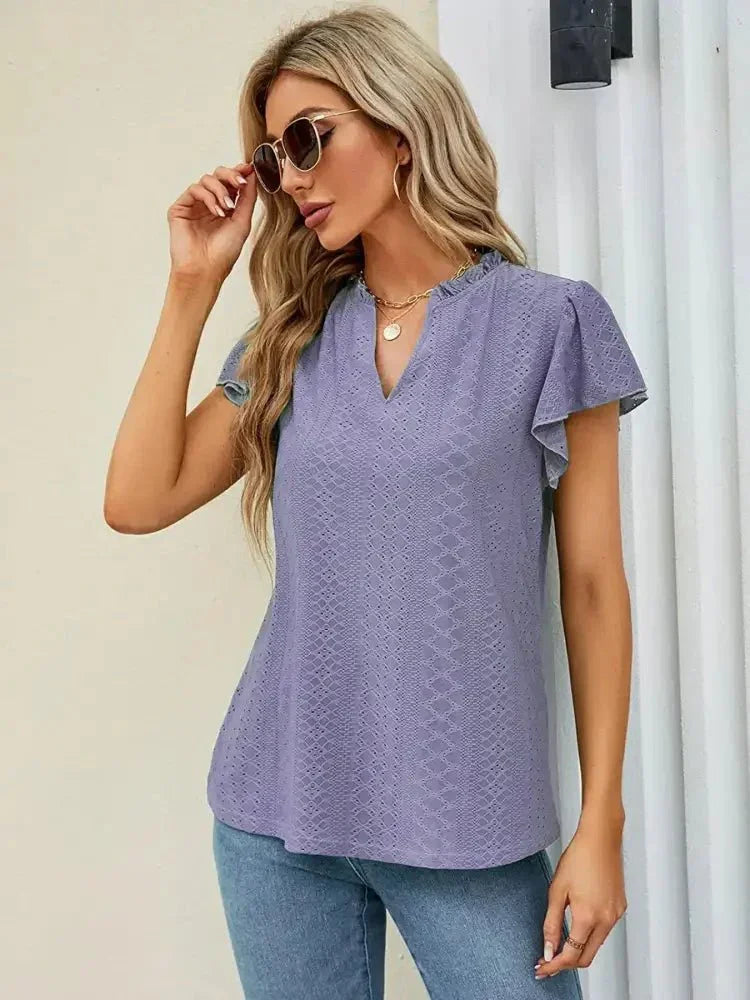 Eyelet Notched Short Sleeve T-Shirt - Update AvenueT-ShirtsTrendsi100100453003831100100453003831da7211394c5c415ea7f124311cab1bef - Max - OriginPurple