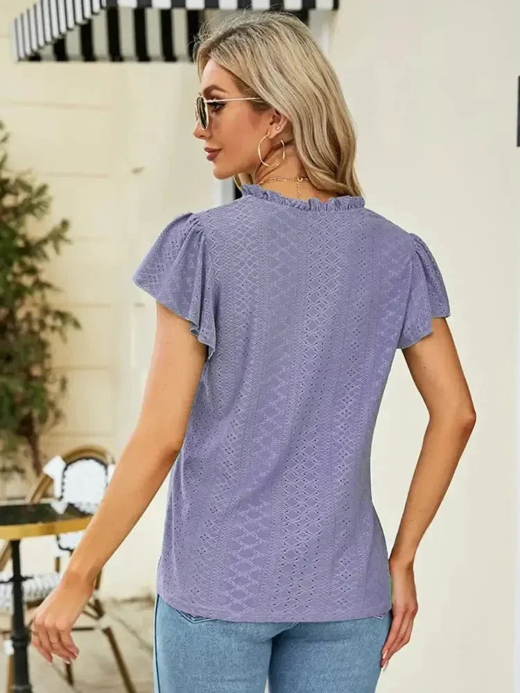 Eyelet Notched Short Sleeve T-Shirt - Update AvenueT-ShirtsTrendsi1001004530038311001004530038319a6369cd32cf4ac7817814bbb3db0607 - Max - OriginPurple