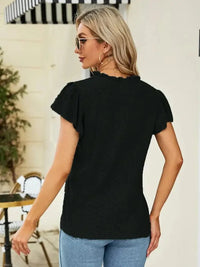 Eyelet Notched Short Sleeve T-Shirt - Update AvenueT-ShirtsTrendsi100100453006257100100453006257328172dcd95e4d159d8f51cc266b6eb9 - Max - OriginBlack