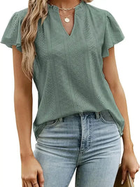 Eyelet Notched Short Sleeve T-Shirt - Update AvenueT-ShirtsTrendsi10010045300812110010045300812173948b019cf344c99ab7f949010c47a5 - Max - OriginGreen