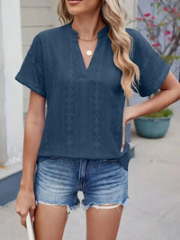 Eyelet Notched Short Sleeve Top - Update AvenueT-ShirtsTrendsi100100243820320100100243820320df482300 - 51a4 - 47ed - 8ae8 - 0b946e3f5650 - Max - OriginFrench Blue