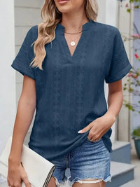 Eyelet Notched Short Sleeve Top - Update AvenueT-ShirtsTrendsi10010024382032010010024382032075f386fb - 112c - 421f - ad79 - f4a99994cc94 - Max - OriginFrench Blue