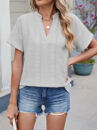 Eyelet Notched Short Sleeve Top - Update AvenueT-ShirtsTrendsi1001002438230151001002438230151d75908e - bec6 - 4d17 - a87e - 6767d6292cdc - Max - OriginLight Gray