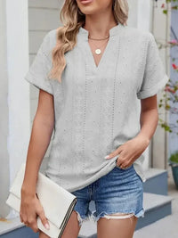 Eyelet Notched Short Sleeve Top - Update AvenueT-ShirtsTrendsi100100243823015100100243823015f798c090 - 20e0 - 437e - bd75 - 59c2c08bd289 - Max - OriginLight Gray