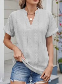 Eyelet Notched Short Sleeve Top - Update AvenueT-ShirtsTrendsi1001002438230151001002438230155fad5388 - 1565 - 495c - 89aa - 9f29435884ab - Max - OriginLight Gray
