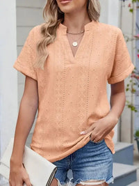 Eyelet Notched Short Sleeve Top - Update AvenueT-ShirtsTrendsi10010024382355610010024382355685bb494e - ac53 - 47c1 - 9d19 - eed913071c1a - Max - OriginSherbet