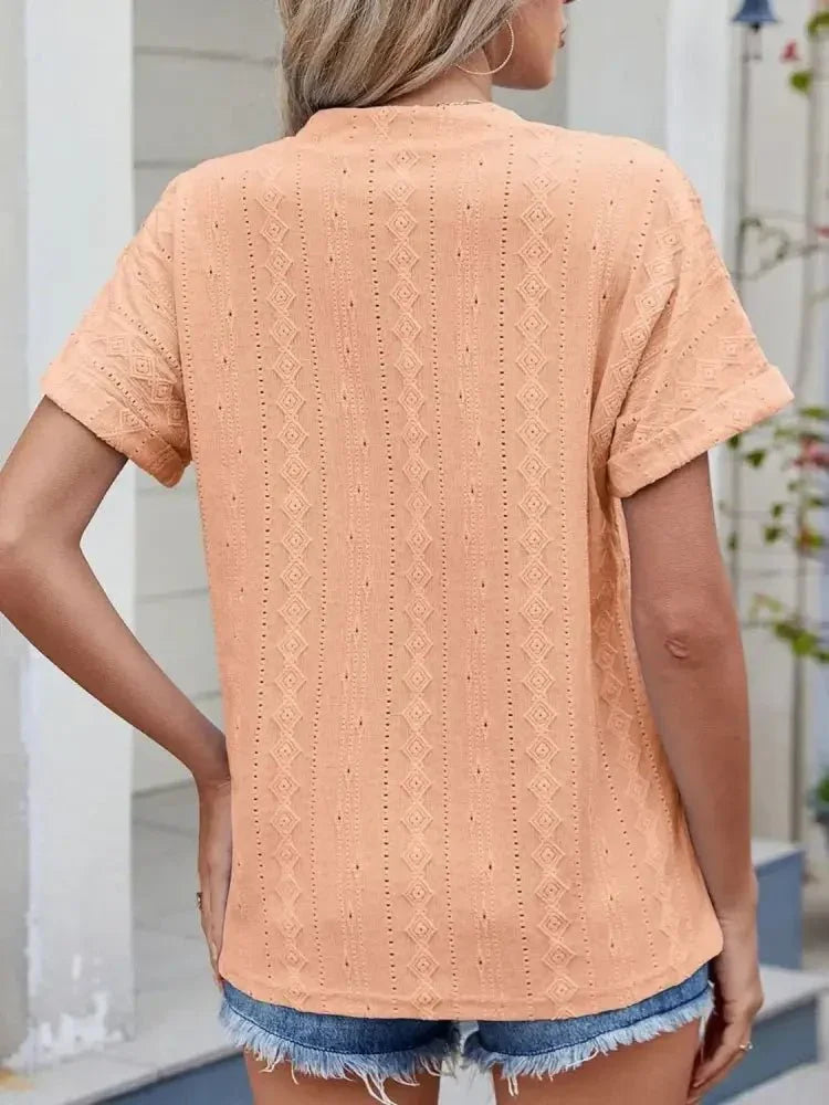 Eyelet Notched Short Sleeve Top - Update AvenueT-ShirtsTrendsi1001002438235561001002438235561b449159 - ff26 - 4c09 - 8bad - 0e4dbcfcfb1e - Max - OriginSherbet