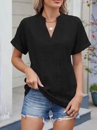 Eyelet Notched Short Sleeve Top - Update AvenueT-ShirtsTrendsi10010024382490310010024382490305467139 - cc3f - 459a - a9ab - d7f7e4be5845 - Max - OriginBlack