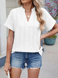 Eyelet Notched Short Sleeve Top - Update AvenueT-ShirtsTrendsi1001002438263221001002438263220ed337db - 3166 - 4da4 - be3d - 594c8a21a125 - Max - OriginWhite