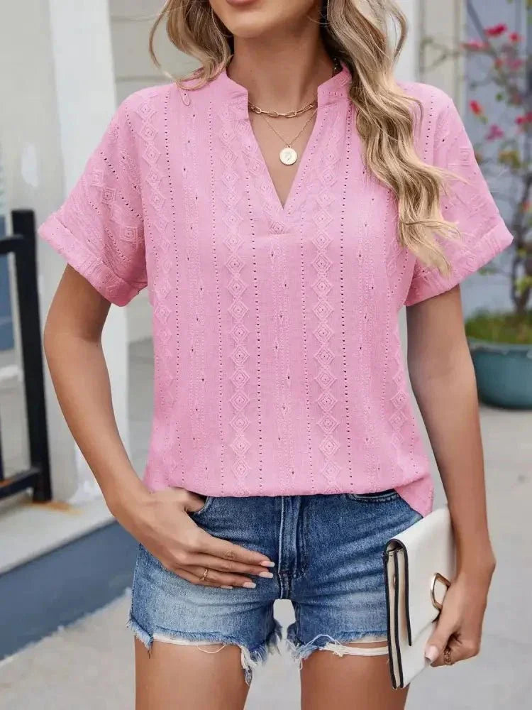 Eyelet Notched Short Sleeve Top - Update AvenueT-ShirtsTrendsi100100243827554100100243827554cb02f02b - c9f3 - 4783 - 9023 - 3393d888bfe0 - Max - OriginPink