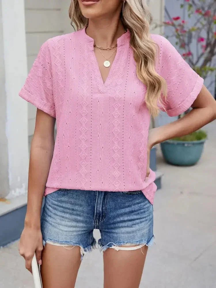 Eyelet Notched Short Sleeve Top - Update AvenueT-ShirtsTrendsi100100243827554100100243827554f6412c64 - 0bc4 - 4b4e - bfb7 - 9cdd585eaf83 - Max - OriginPink