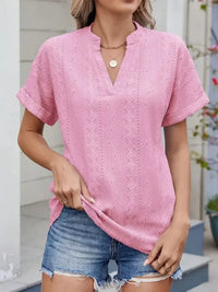 Eyelet Notched Short Sleeve Top - Update AvenueT-ShirtsTrendsi100100243827554100100243827554af6c9468 - 8149 - 42c5 - ae65 - 92a5a287bdbc - Max - OriginPink