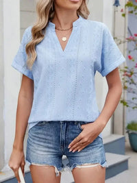 Eyelet Notched Short Sleeve Top - Update AvenueT-ShirtsTrendsi100100243829714100100243829714c49157bd - 62fe - 434a - acfe - 61882ba95907 - Max - OriginLight Blue