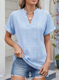 Eyelet Notched Short Sleeve Top - Update AvenueT-ShirtsTrendsi1001002438297141001002438297141a6dd70e - 9abe - 45d9 - 8793 - 619634adbc04 - Max - OriginLight Blue