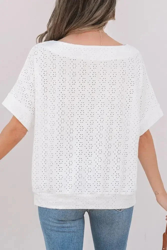 Eyelet Pattern Boat Neck Casual Tee - Update AvenueT-ShirtsTrendsi1001009383093941001009383093940fc6dd52 - 0727 - 4299 - a686 - ac3fc91d5d4a - Max - OriginWhite
