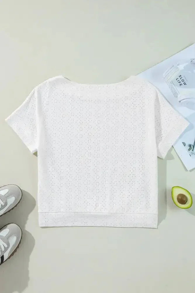 Eyelet Pattern Boat Neck Casual Tee - Update AvenueT-ShirtsTrendsi10010093830939410010093830939407271509 - 190c - 422f - 81d8 - d39aa385202c - Max - OriginWhite