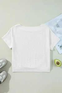 Eyelet Pattern Boat Neck Casual Tee - Update AvenueT-ShirtsTrendsi10010093830939410010093830939407271509 - 190c - 422f - 81d8 - d39aa385202c - Max - OriginWhite
