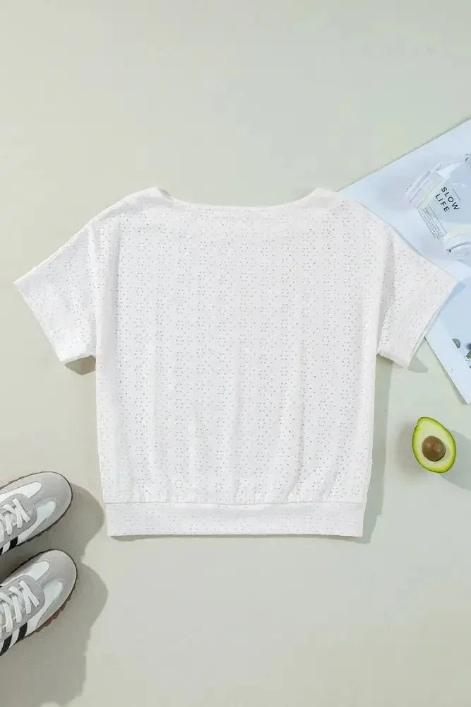Eyelet Pattern Boat Neck Casual Tee - Update AvenueT-ShirtsTrendsi10010093830939410010093830939407b99030 - 37af - 4580 - a93e - ee9398acb8ea - Max - OriginWhite