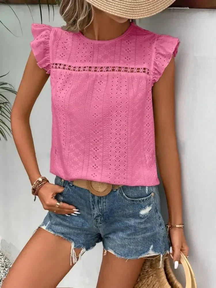 Eyelet Round Neck Cap Sleeve Top - Update AvenueT-ShirtsTrendsi10010001198157410010001198157477bd2156 - 0372 - 4a94 - 9063 - fe409e8ca05d - Max - OriginPink