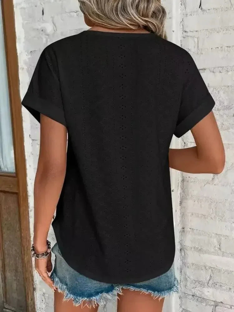 Eyelet Round Neck Short Sleeve T-Shirt - Update AvenueT-ShirtsTrendsi100100293915601100100293915601bb5e041c - 24a5 - 4a92 - b484 - 9b54bc85af08 - Max - OriginBlack