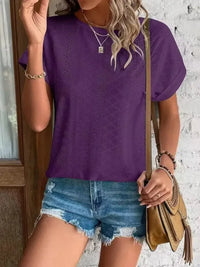Eyelet Round Neck Short Sleeve T-Shirt - Update AvenueT-ShirtsTrendsi10010029391591810010029391591845ecd91b - 688d - 43fe - 9008 - ec6602a75bdb - Max - OriginPurple