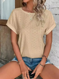 Eyelet Round Neck Short Sleeve T-Shirt - Update AvenueT-ShirtsTrendsi1001002939173821001002939173824d99c64d - fb95 - 4a0f - 8ed7 - 8d639a109d96 - Max - OriginTan