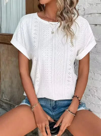 Eyelet Round Neck Short Sleeve T-Shirt - Update AvenueT-ShirtsTrendsi100100293919134100100293919134b6af84bf - a786 - 42d5 - 904d - eee55e757ecb - Max - OriginWhite