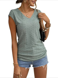 Eyelet V - Neck Cap Sleeve T-Shirt - Update AvenueT-ShirtsTrendsi1001003983035201001003983035201d83210cb8fa49eead65d54d2461da3a - Max - OriginGreen