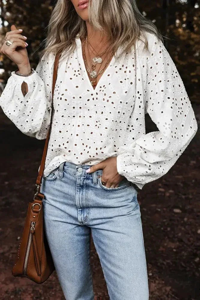 Eyelet V - Neck Long Sleeve Blouse - Update AvenueTrendsi1001000959378641001000959378643105b149 - c231 - 4df9 - 8e5c - c79317eab6b3 - MaxWhite