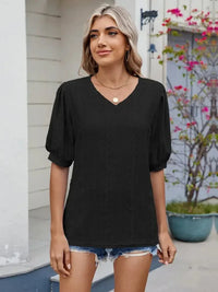 Eyelet V - Neck Puff Sleeve Casual Top - Update AvenueT-ShirtsTrendsi1001002805746791001002805746791b020f91fa07496996d63082a72fc1e2 - Max - OriginBlack