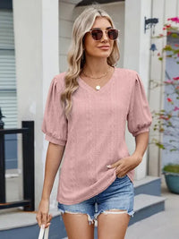 Eyelet V - Neck Puff Sleeve Casual Top - Update AvenueT-ShirtsTrendsi1001002805752021001002805752021398aeef35dc468fa17a2308aca63d0a - Max - OriginDusty Pink