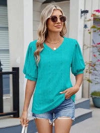 Eyelet V - Neck Puff Sleeve Casual Top - Update AvenueT-ShirtsTrendsi100100280576143100100280576143f220323880c24cc986e17cacbdfb7ffa - Max - OriginTurquoise