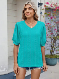 Eyelet V - Neck Puff Sleeve Casual Top - Update AvenueT-ShirtsTrendsi1001002805761431001002805761436b4cb0931f084ba596e958856ede9228 - Max - OriginTurquoise