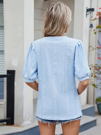 Eyelet V - Neck Puff Sleeve Casual Top - Update AvenueT-ShirtsTrendsi10010028057788010010028057788072286c843f104f87969e239c1bfbfce4 - Max - OriginLight Blue