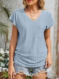 Eyelet V - Neck Short Sleeve Top - Update AvenueT-ShirtsTrendsi100100339041932100100339041932561b9020 - 0363 - 4174 - 9011 - f318fd6204d3 - Max - OriginLight Blue
