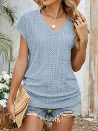 Eyelet V - Neck Short Sleeve Top - Update AvenueT-ShirtsTrendsi100100339041932100100339041932f63f9b4e - ecd3 - 4fc0 - 9b5e - e9cc52bebc43 - Max - OriginLight Blue