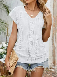 Eyelet V - Neck Short Sleeve Top - Update AvenueT-ShirtsTrendsi1001003390444821001003390444829b089325 - 19bd - 4bde - b8db - 1239d199e156 - Max - OriginWhite
