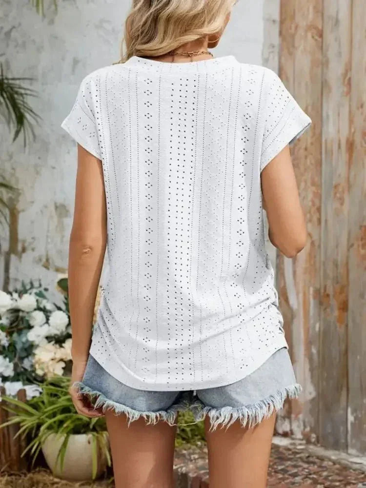 Eyelet V - Neck Short Sleeve Top - Update AvenueT-ShirtsTrendsi1001003390444821001003390444821e622182 - b337 - 4235 - 8448 - 642bafb1446a - Max - OriginWhite