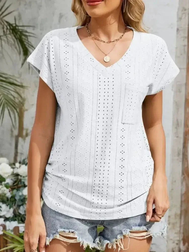 Eyelet V - Neck Short Sleeve Top - Update AvenueT-ShirtsTrendsi100100339044482100100339044482133450dc - f816 - 4655 - b3c8 - 1e4698ce49cd - Max - OriginWhite