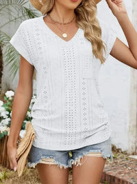 Eyelet V - Neck Short Sleeve Top - Update AvenueT-ShirtsTrendsi10010033904448210010033904448277edc92b - 64d8 - 4d55 - a513 - 119e63c7febd - Max - OriginWhite