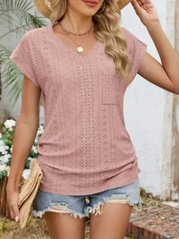 Eyelet V - Neck Short Sleeve Top - Update AvenueT-ShirtsTrendsi100100339044593100100339044593d6c26857 - 2488 - 4d9e - 9543 - a674ab110e9c - Max - OriginDusty Pink