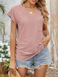 Eyelet V - Neck Short Sleeve Top - Update AvenueT-ShirtsTrendsi10010033904459310010033904459300c02b96 - 45b7 - 48bd - 9e2e - ee84da000e9c - Max - OriginDusty Pink