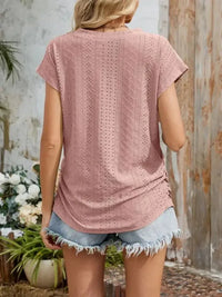 Eyelet V - Neck Short Sleeve Top - Update AvenueT-ShirtsTrendsi1001003390445931001003390445932c7bed51 - 36c6 - 4297 - 9f83 - f0843074a314 - Max - OriginDusty Pink