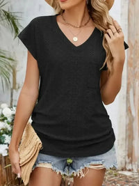 Eyelet V - Neck Short Sleeve Top - Update AvenueT-ShirtsTrendsi1001003390469241001003390469240f272993 - 1a4b - 4add - b58a - 7133938b4827 - Max - OriginBlack