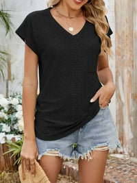 Eyelet V - Neck Short Sleeve Top - Update AvenueT-ShirtsTrendsi100100339046924100100339046924e1a11113 - 0b14 - 477a - 9a5b - 98b1a7514abe - Max - OriginBlack
